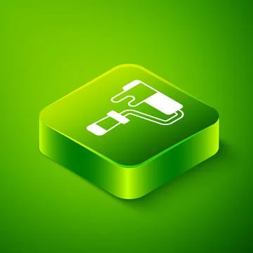 Isometric Paint roller brush icon isolated on green background. Green square Stock Illustration