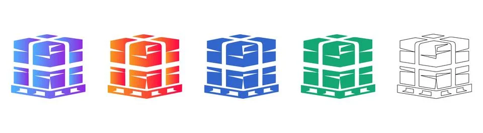Isometric Pallet with Cross Strapped Boxes Icon Set Stock Illustration