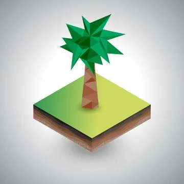 Isometric palm on the piece of the soil Stock Illustration