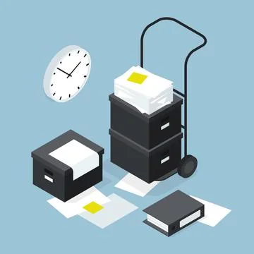 Isometric Paper Documents Storage Illustration Stock Illustration