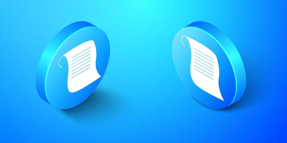Isometric Paper scroll icon isolated on blue background. Canvas scroll sign Stock Illustration