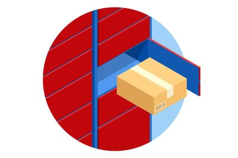 Isometric parcel locker. Postman and locker with digital panel for password. The Stock Illustration