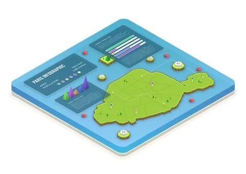 Isometric paris map infographic Stock Illustration