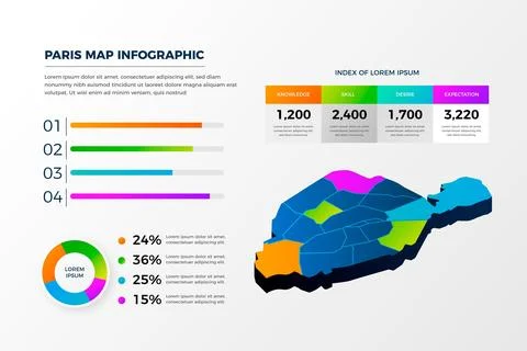 Isometric paris map infographics Stock Illustration