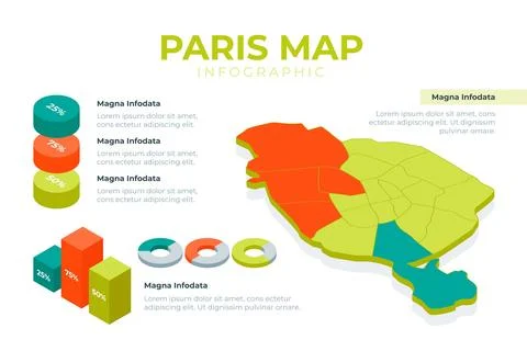 Isometric paris map infographics Stock Illustration