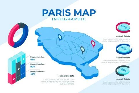 Isometric paris map infographics Stock Illustration