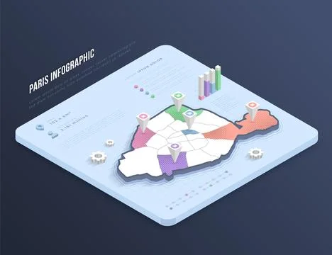 Isometric paris map infographics Illustrazione stock