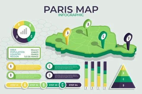 Isometric paris map infographics Stock Illustration