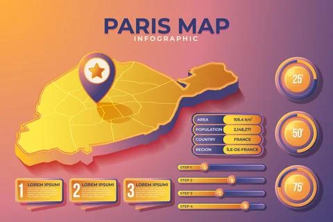 Isometric paris map infographics Stock Illustration