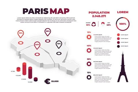 Isometric paris map infographics Stock Illustration