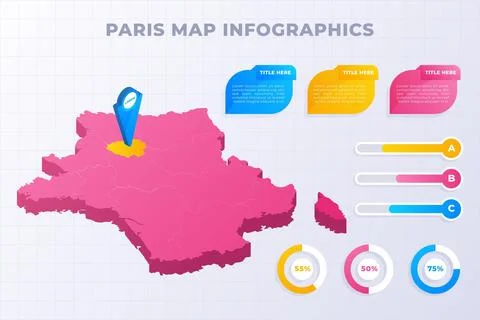 Isometric paris map infographics template Illustrazione stock