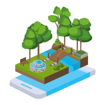 Isometric park activity cartoon Stock Illustration