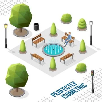 Isometric Park and Outdoor Elements Stock Illustration