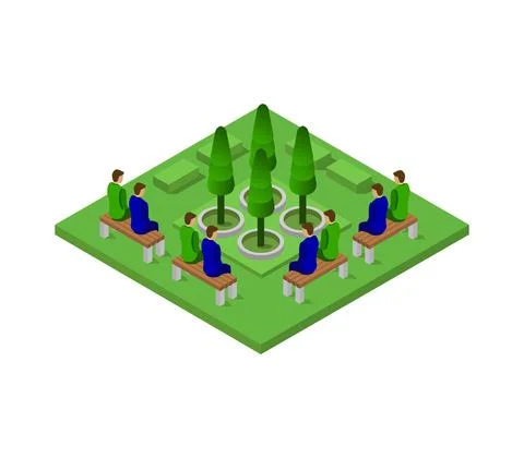 Isometric park in vector on white background 库存插图