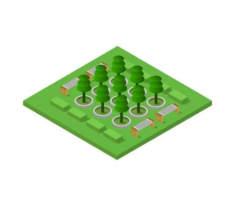 Isometric park in vector on white background Stockillustratie