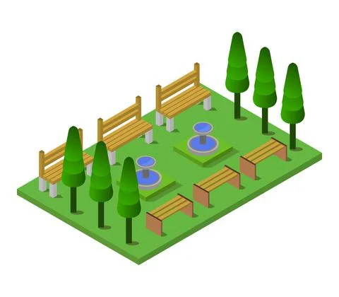 Isometric park in vector on white background Ilustración de archivo