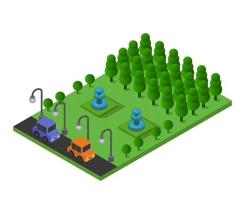 Isometric park in vector on white background Ilustração Stock