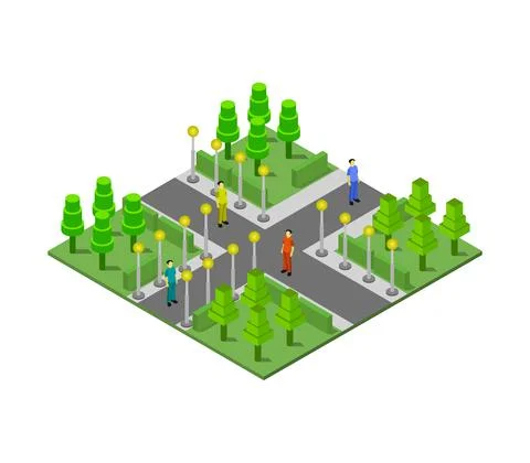 Isometric park in vector on white background Ilustração Stock