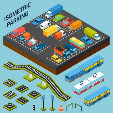Isometric Parking Elements Stockillustratie
