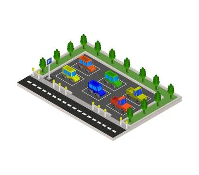 Isometric parking illustrated on white background Stock Illustration
