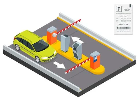 Isometric Parking payment station, access control concept. Stock Illustration