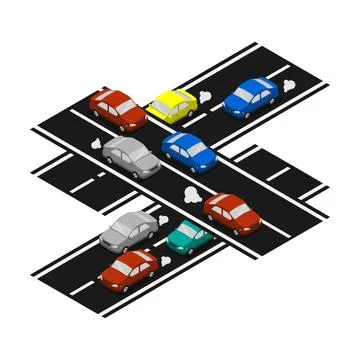 Isometric passenger cars high angle view on asphalt highway. Passenger tran.. Stock Illustration