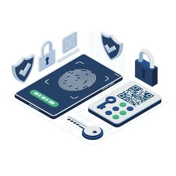 Isometric Passwordless Authentication with Biometric Security 스톡 일러스트