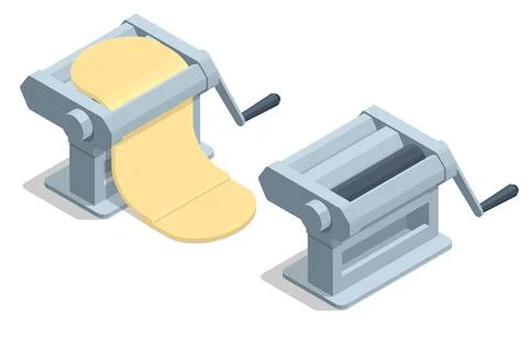 Isometric Pasta machine with dough sheet over white, Manual Dough sheeter Ilustração Stock