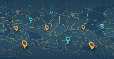 Isometric. The path from point to the intended goal, many destinations, signs Stock Illustration
