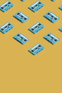 Isometric pattern of blue cassettes with copy space. 3d illustration. Stock Photos