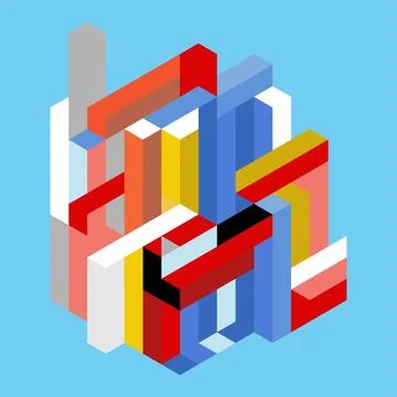 Isometric pattern, colorful, abstract, blocks, various sizes, shapes. Stock Illustration