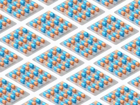 Isometric pattern made of blister pack isolated on white Stock Illustration