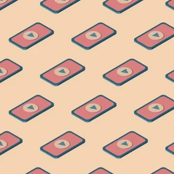 Isometric pattern of a smartphone with a play button Stock Illustration