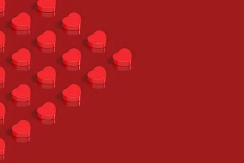 Isometric pattern of three-dimensional red hearts with copy space. 3D illus.. Illustrazione stock