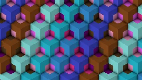 Isometric Patterns blue. Bricks 3D Pattern. 3D Rendering. Colorful 3d Patterns. Stock Illustration