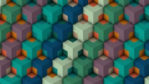Isometric Patterns green. Bricks 3D Pattern. Colorful 3d Patterns. Stock Illustration