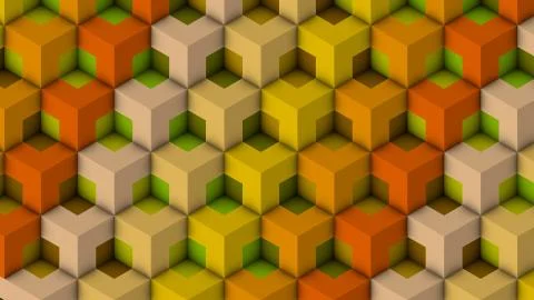 Isometric Patterns Orange. Bricks 3D Pattern. Colorful 3d Patterns. Stock Illustration