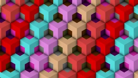Isometric Patterns pink. Bricks 3D Pattern. Colorful 3d Patterns. Stock Illustration