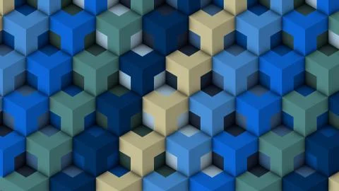 Isometric Patterns sapphirine. Bricks 3D Pattern. Colorful 3d Patterns. Stock Illustration