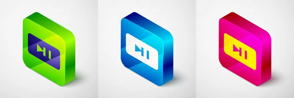 Isometric Pause button icon isolated on grey background. Square button. Vector Stock Illustration