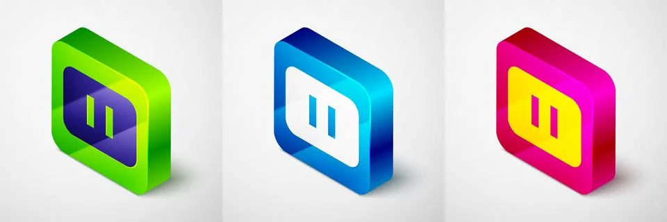 Isometric Pause button icon isolated on grey background. Square button. Vecto Stock Illustration