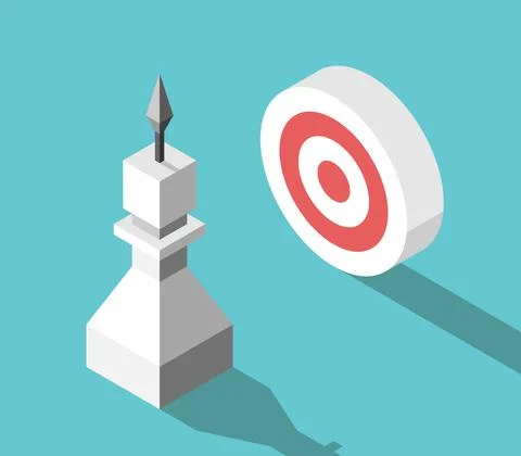 Isometric pawn, arrow, target Stock Illustration