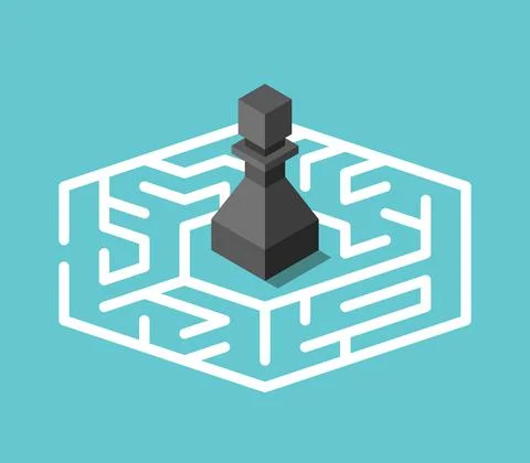 Isometric pawn inside maze Stock Illustration