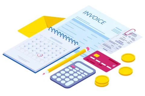 Isometric pay bills online concept. Modern technology and online transaction Stock Illustration