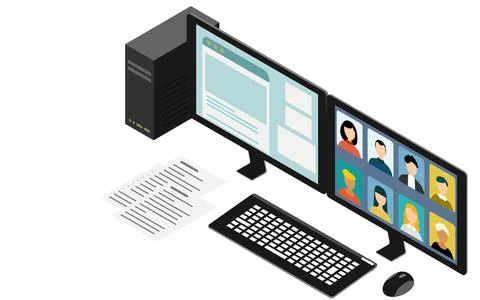 Isometric, PC ready for online meetings Illustrazione stock