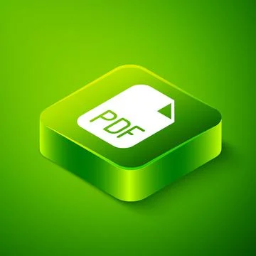 Isometric PDF file document. Download pdf button icon isolated on green Stock Illustration
