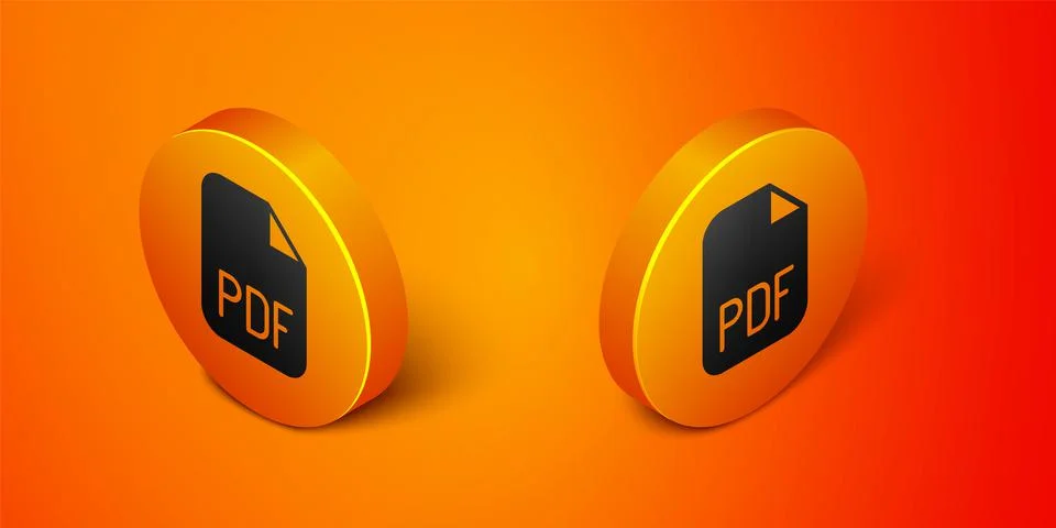 Isometric PDF file document. Download pdf button icon isolated on orange Stock Illustration