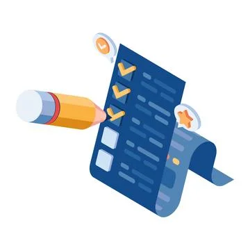 Isometric Pencil Tick Checkmark on To Do List Illustrazione stock