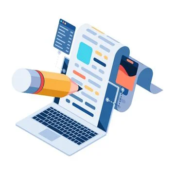 Isometric Pencil Write a Blog Post Stock Illustration