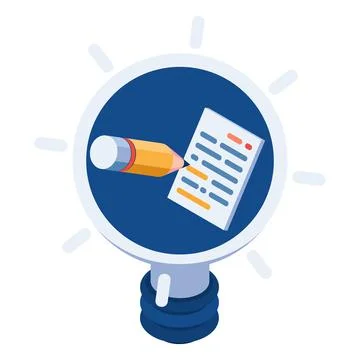 Isometric Pencil Writing on Paper Inside Lightbulb of Idea Stock Illustration